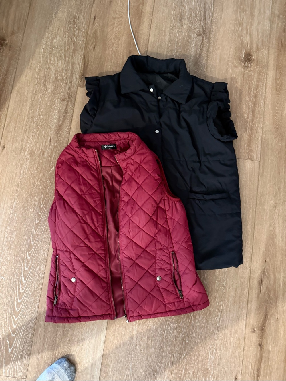 2 bundle Puffer vest with ruffle shoulder trim and red